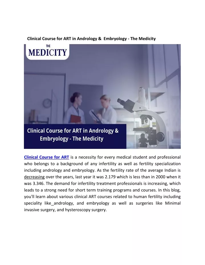 clinical course for art in andrology embryology