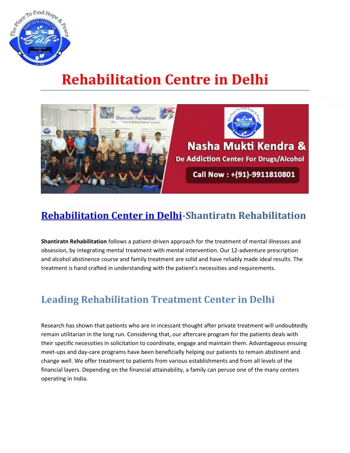 rehabilitation centre in delhi