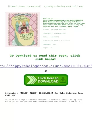 [[FREE] [READ] [DOWNLOAD]] Cry Baby Coloring Book Full PDF