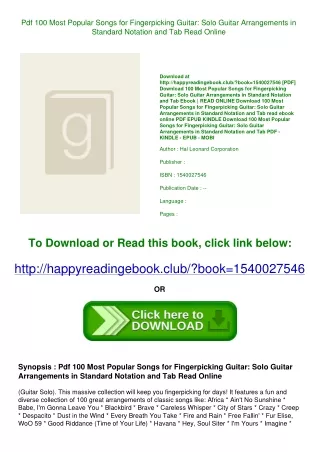 Pdf 100 Most Popular Songs for Fingerpicking Guitar Solo Guitar Arrangements in