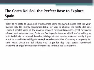 The Costa Del Sol- the Perfect Base to Explore Spain