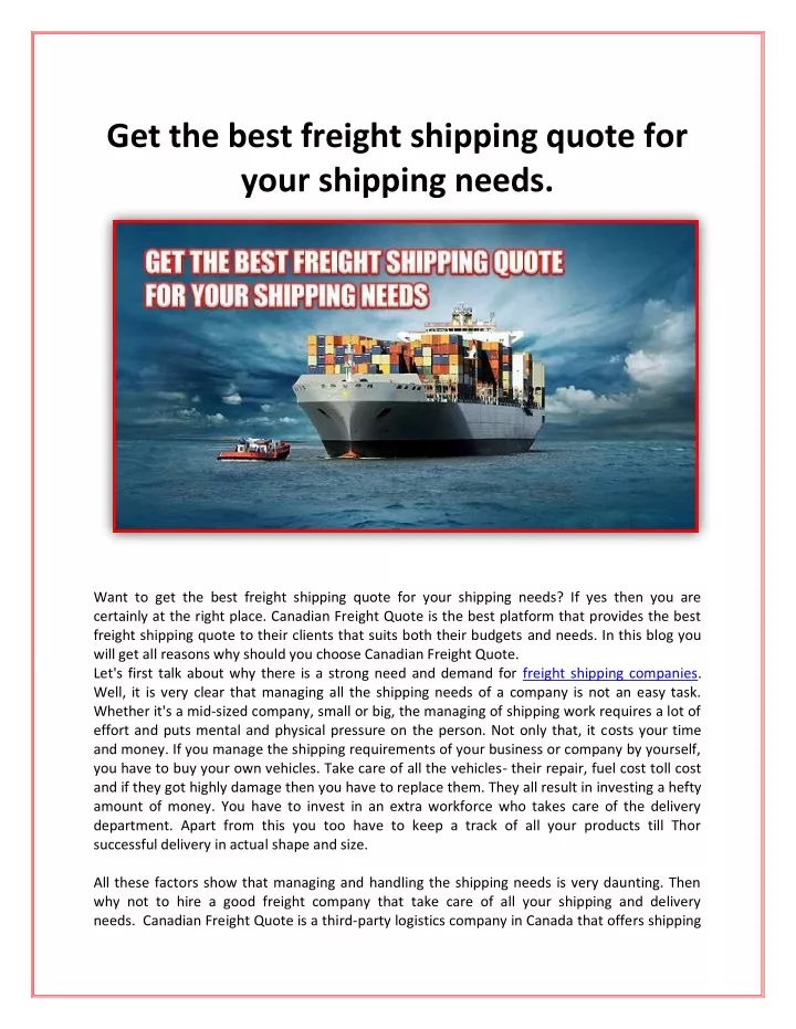 get the best freight shipping quote for your