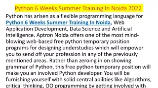 python 6 weeks summer training in noida 2022