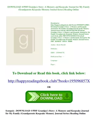 DOWNLOAD @PDF Grandpa's Story A Memory and Keepsake Journal for My Family (Grand