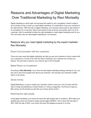 Ravi Morisetty: Reasons and Advantages of Digital Marketing Over Traditional Mar