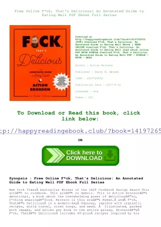 Free Online F*ck  That's Delicious An Annotated Guide to Eating Well PDF Ebook F