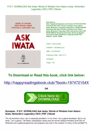 P.D.F. DOWNLOAD Ask Iwata Words of Wisdom from Satoru Iwata  Nintendo's Legendar