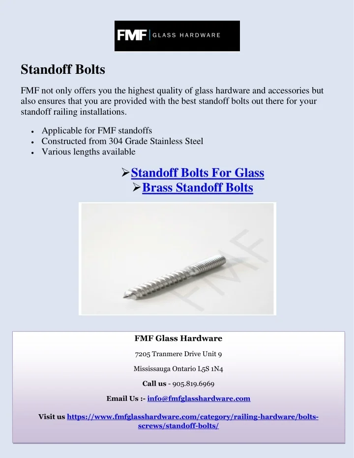 PPT Standoff Bolts For Glass PowerPoint Presentation, free download
