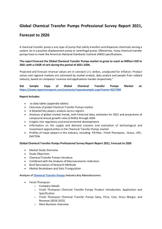 Global Chemical Transfer Pumps Market Size, Status and Global Outlook 2021