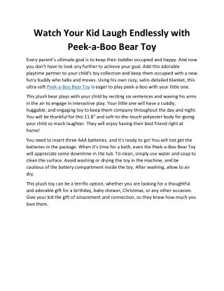 Watch Your Kid Laugh Endlessly with Peek-a-Boo Bear Toy