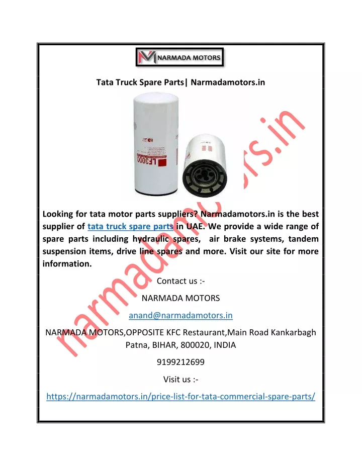 tata truck spare parts narmadamotors in