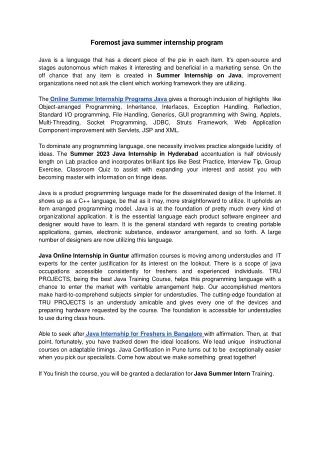 foremost java summer internship program java