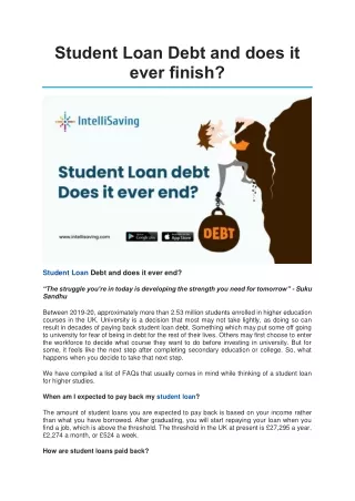 Student Loan Debt and does it ever finish