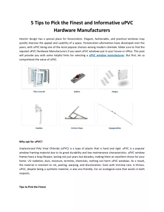 5 Tips to Pick The Finest And Informative uPVC Hardware Manufacturers