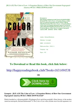 [R.E.A.D] The Color of Law A Forgotten History of How Our Government Segregated