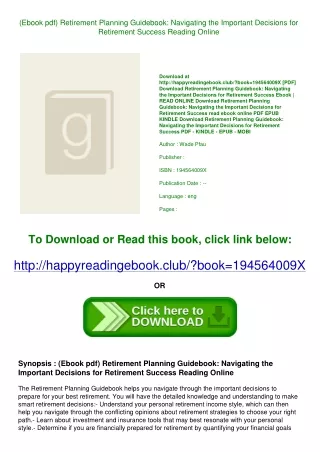 (Ebook pdf) Retirement Planning Guidebook Navigating the Important Decisions for