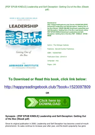 [PDF EPUB KINDLE] Leadership and Self-Deception Getting Out of the Box (Ebook pd