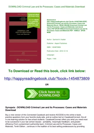 DOWNLOAD Criminal Law and Its Processes Cases and Materials Download