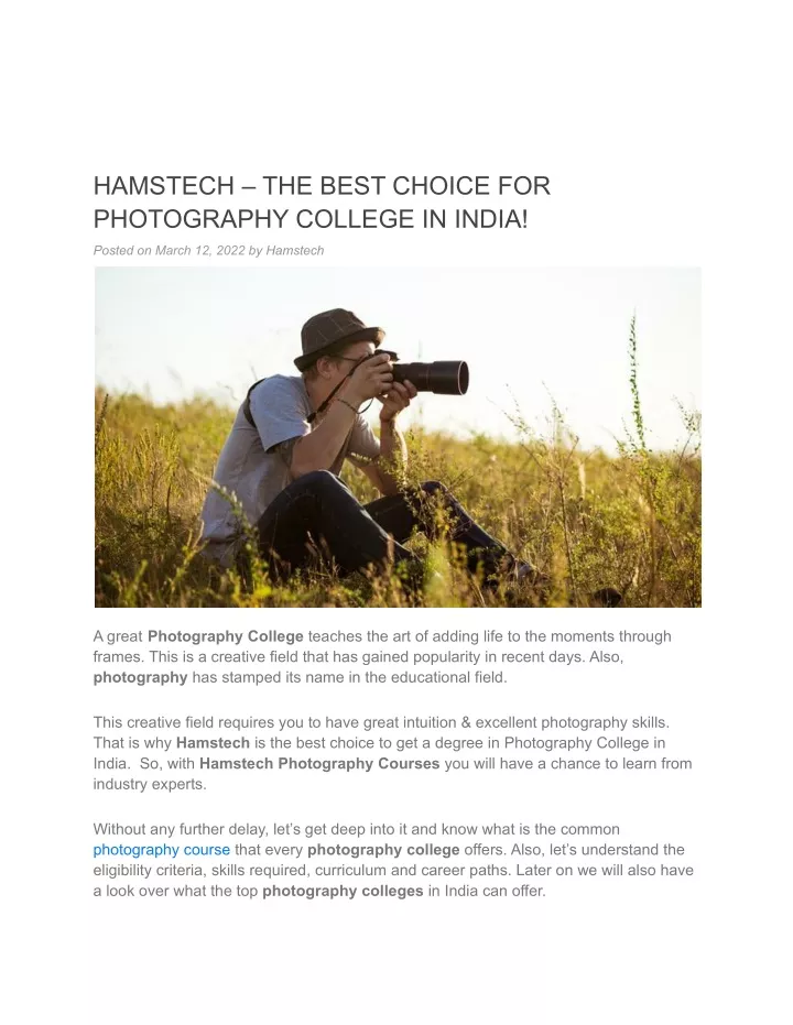 hamstech the best choice for photography college