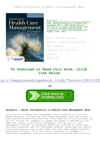 ebook Introduction to Health Care Management Epub