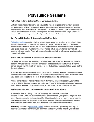 Polysulfide Sealants
