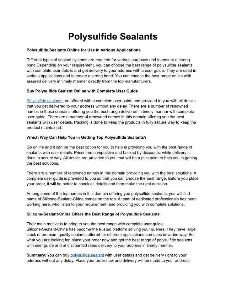 polysulfide sealants