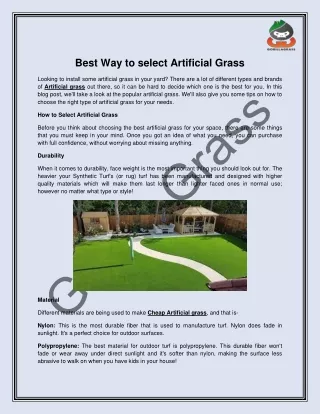 Best Way to select Artificial Grass