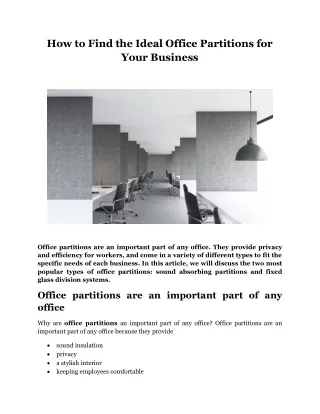 How to Find the Ideal Office Partitions for Your Business