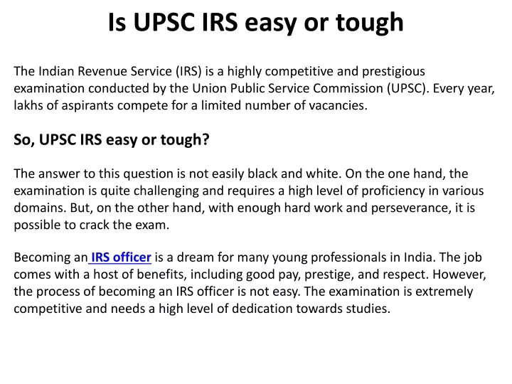 is upsc irs easy or tough
