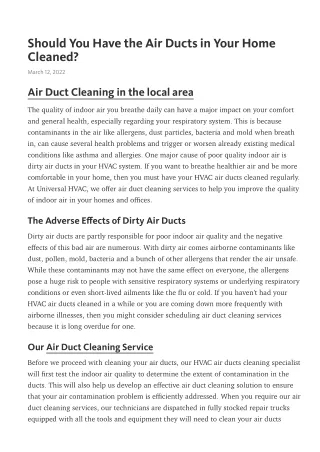 Should You Have the Air Ducts in Your Home Cleaned