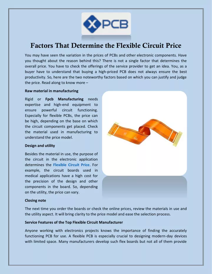 factors that determine the flexible circuit price