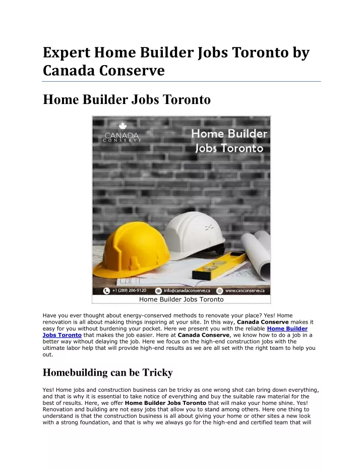 expert home builder jobs toronto by canada