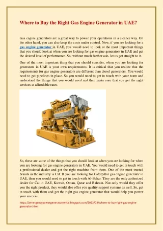 Where to Buy the Right Gas Engine Generator in UAE