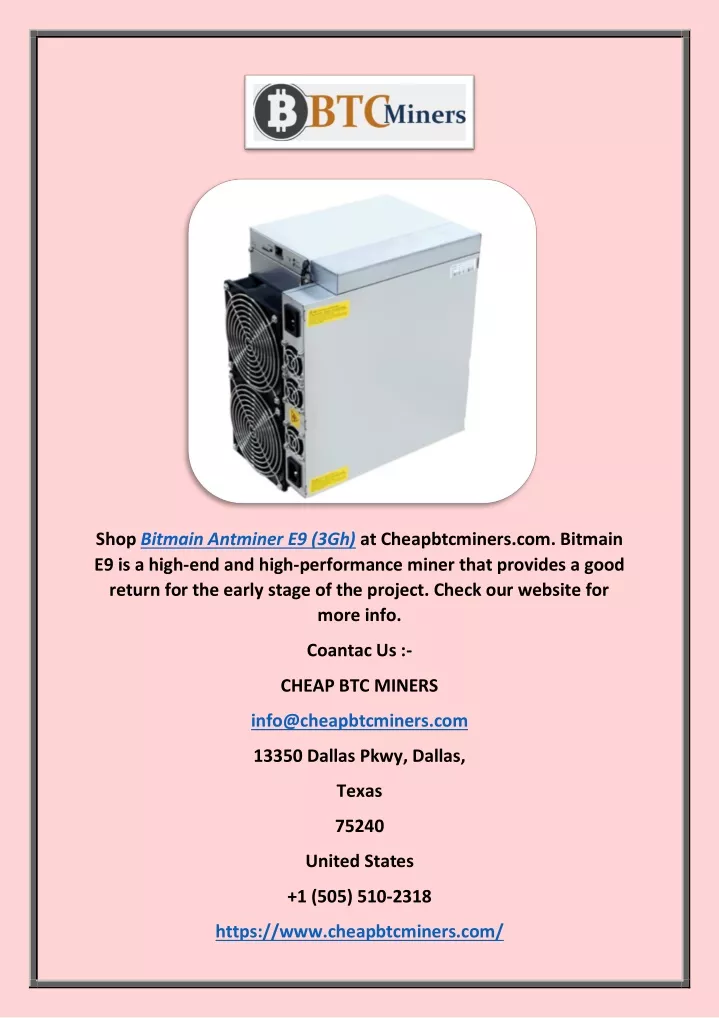 shop bitmain antminer e9 3gh at cheapbtcminers