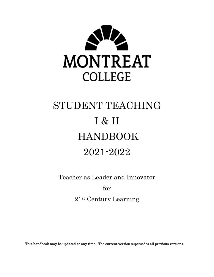 student teaching i ii handbook 2021 2022