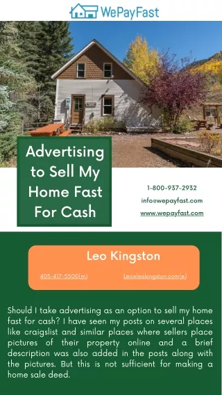 advertising to sell my home fast for cash