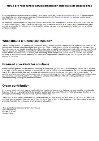 How a pre-need funeral service planning checklist helps loved ones