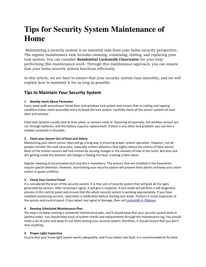 tips for security system maintenance of home