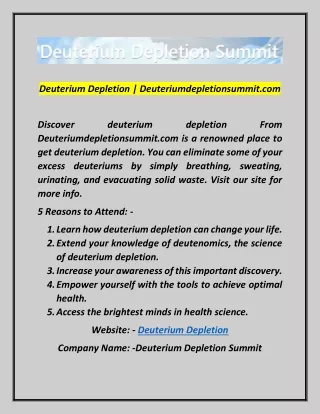 Deuterium Depletion | Deuteriumdepletionsummit.com