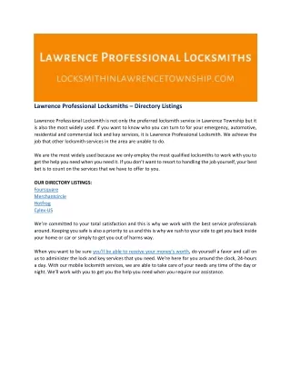 Lawrence Professional Locksmiths – Directory Listings
