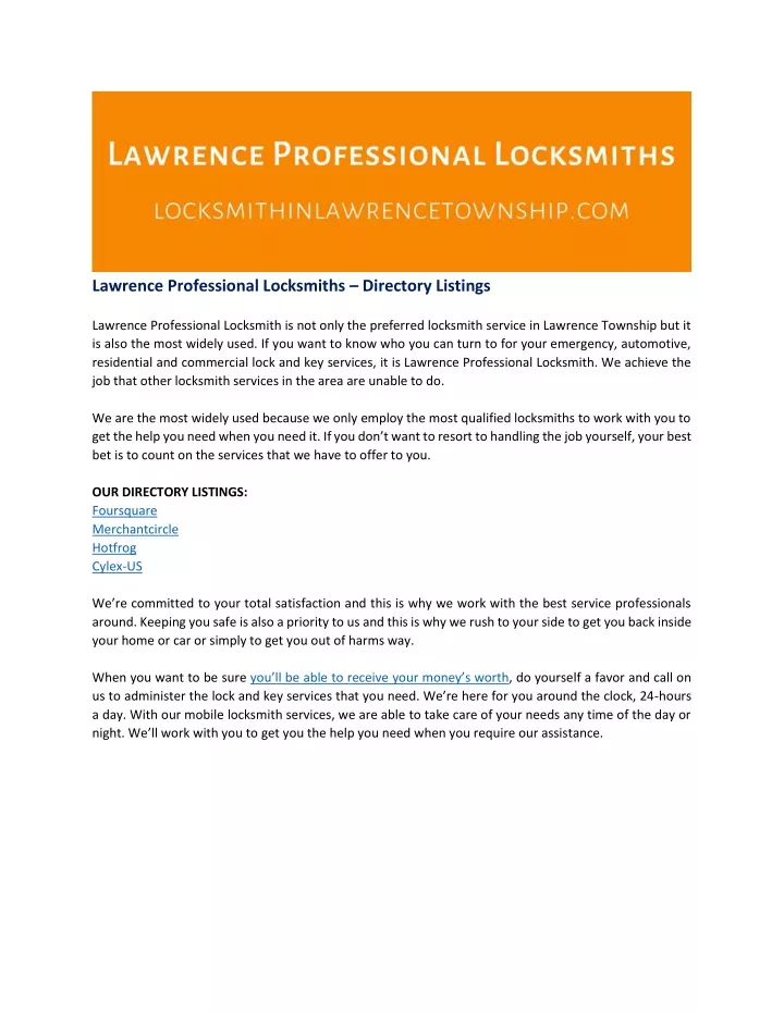 lawrence professional locksmiths directory