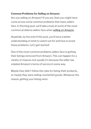 common problems for selling on amazon