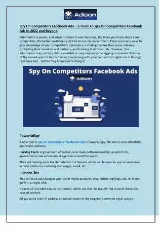 Spy On Competitors Facebook Ads – 5 Tools To Spy On Competitors Facebook Ads In