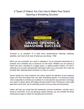 6 Types of Videos You Can Use to Make Your Grand Opening a Smashing Success