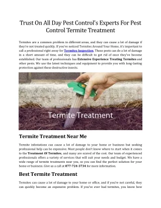 Trust On All Day Pest Control's Experts For Pest Control Termite Treatment