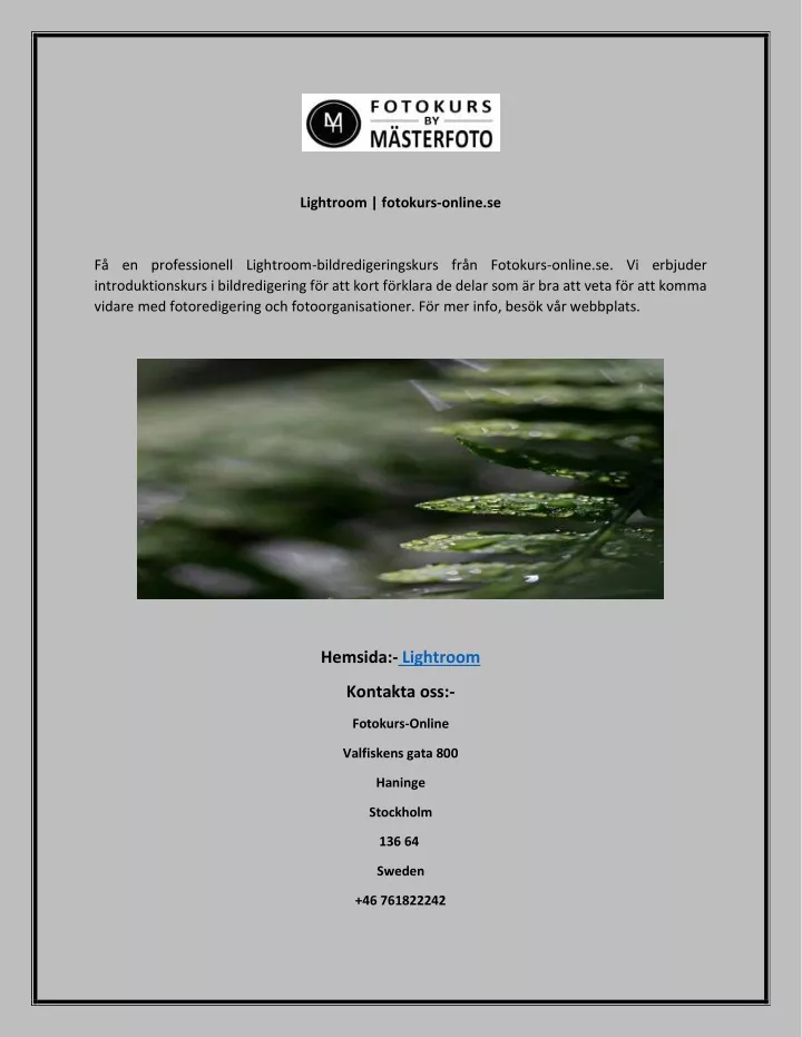 lightroom fotokurs online se