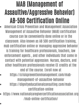MAB (Management of Assaultive/Aggressive Behavior) AB-508 Certification Online