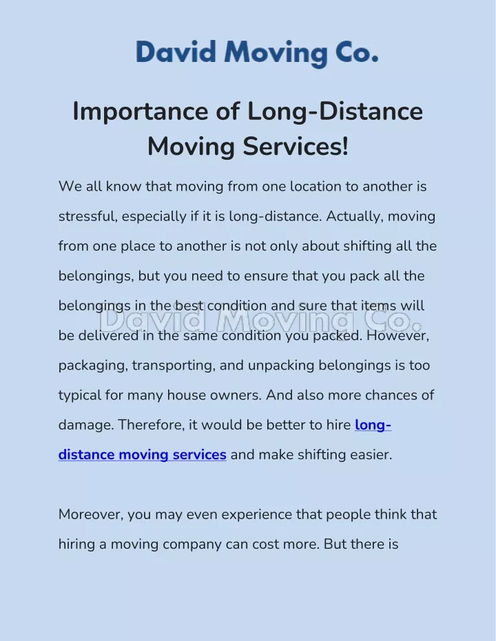 importance of long distance moving services