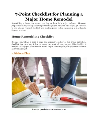 7 point checklist for planning a major home