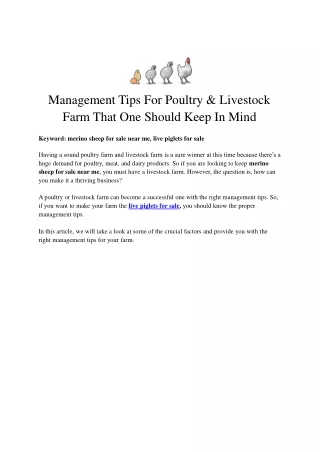 Management Tips For Poultry & Livestock Farm That One Should Keep In Mind